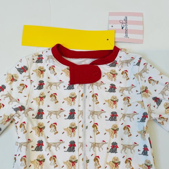NWT James & Lottie 3M Christmas Puppy Footed Romper - Picture 2 of 5
